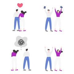 出会い系／婚活／恋人夫婦／人物の全身フラットイラスト素材