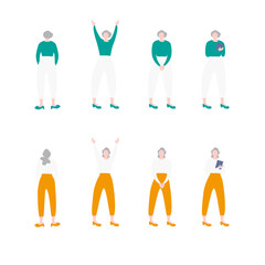 祖母／高齢の女性／老人／人物の全身フラットイラスト素材