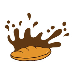 croissant with chocolate splatter illustration on white background. hand drawn vector. bakery icon, fresh bread. homemade style. doodle art for wallpaper, poster, banner, logo, advertising, flyer. 