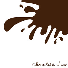 chocolate lover-hand drawn lettering with chocolate splatter illustration on white background. sweet dessert, splashing chocolate. doodle art for wallpaper, poster, banner, frame, greeting card. 