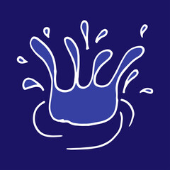 Obraz premium water splash illustration on blue background. hand drawn vector. water icon. symbol for nature and environment. doodle art for wallpaper, logo, label, sticker, clipart, poster, banner, greeting, card.