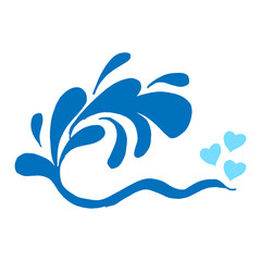 blue wave with blue heart illustration on white background. fresh and clean. hand drawn vector. doodle art for logo, label, poster, banner, clipart, sticker, cover. sign for nature. sea water logo.
