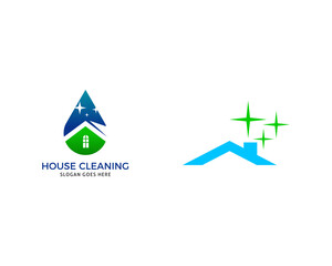 Set of House Cleaning Logo Design Template