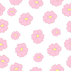 seamless pattern with beautiful pink flower on white background. hand drawn vector. transparent flower. doodle art for wallpaper, backdrop, fabric, textile, wrapping paper and gift. cute and elegant. 
