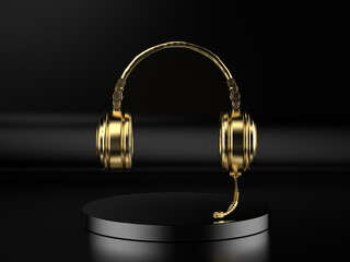 golden headphone or headset on black background