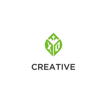 XQ monogram with leaf logo design ideas, creative initial letter logo with natural green leaves