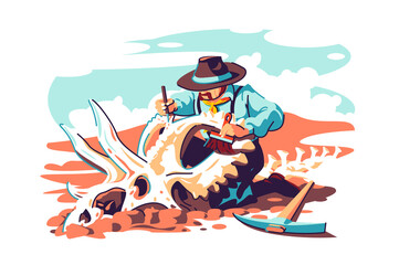Paleontologist scientist work on excavations