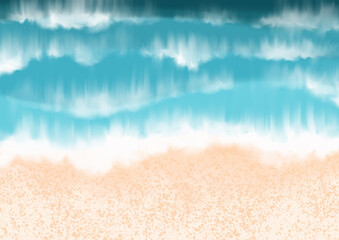 Sand beach with Ocean wave on top view background for summer holiday and marine life concept.