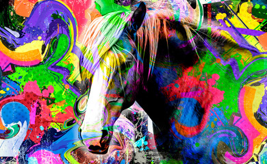 Fototapeta na wymiar background with splashes and horse