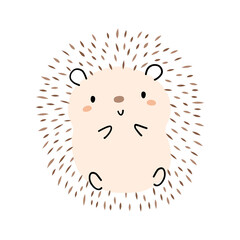 Cute and whimsical hedgehog character. Cartoon style, hand drawn vector illustration.