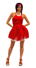 3D Expressive girl in red dress