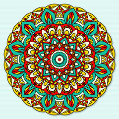 Decorative mandala with colorful ornament for greeting card, banner or poster in oriental style. 