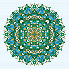 Decorative mandala with colorful ornament for greeting card, banner or poster in oriental style. 