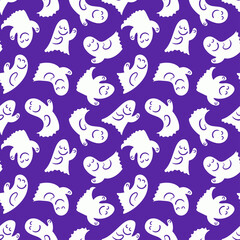 Vector pattern on the theme of Halloween. Background with cartoon happy ghosts  for use in design