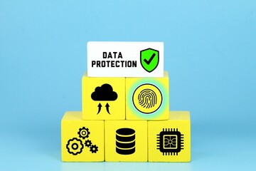 colored cubes with icons of technology and security systems. safety and security concept