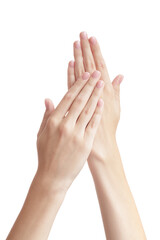 Beautiful hands of a woman with perfect manicure. Isolated over white background.