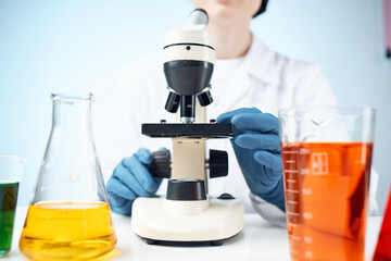 woman laboratory assistant biotechnology microscope research science