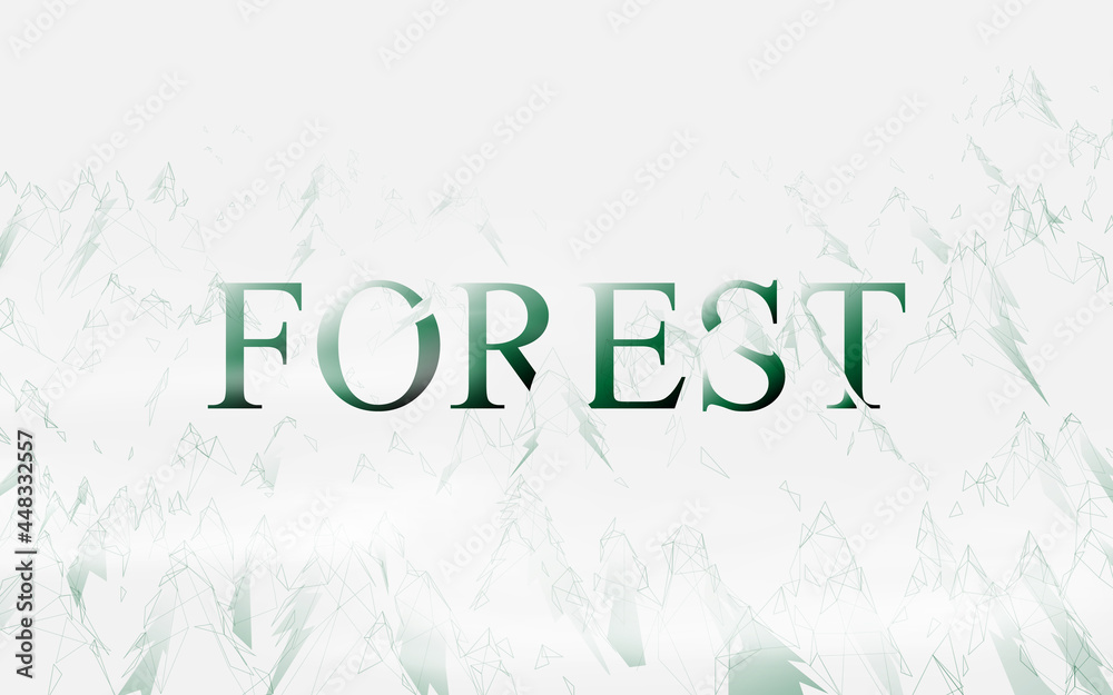 Poster Misty foggy mountain landscape with forest. Low polygon line, triangles, and particle style design. Abstract geometric wireframe structure