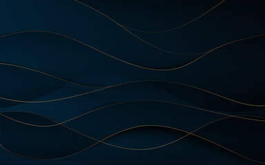 Abstract wavy luxury dark blue and gold background. Illustration vector
