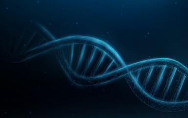 Wireframe DNA molecules structure mesh from a starry blue background. Science and Technology concept