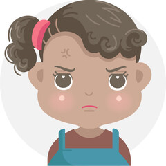 Obraz premium anger kid negative emotions set of african little girl face. child expressing angered upset and irritable.