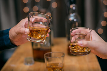 Celebrate whiskey on a friendly party in restaurant