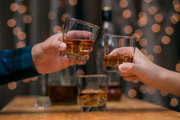 Celebrate whiskey on a friendly party in restaurant