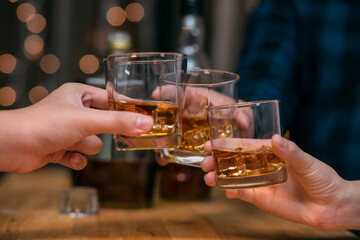 Celebrate whiskey on a friendly party in  restaurant