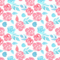 Watercolor seamless pattern with stylized roses. Texture for wrapping paper, fabric, cards, wallpaper and packaging. 