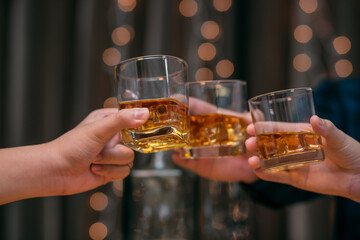 Celebrate whiskey on a friendly party in restaurant