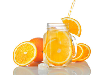 High resolution photo: Cold drink with ice and orange