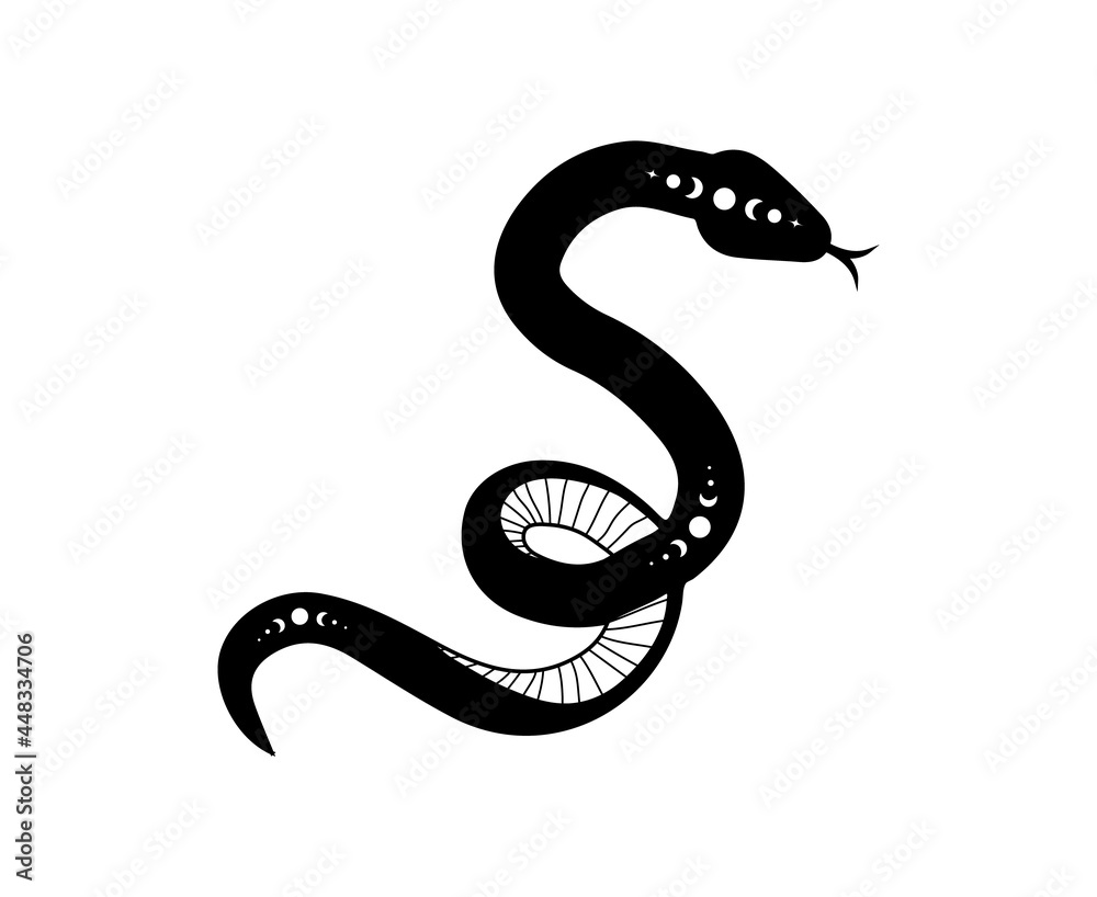 Wall mural magic snake in boho style with moon. mystical symbol in a trendy minimalist style. esoteric vector i