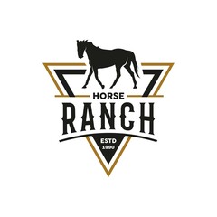 Retro Vintage Silhouette Horse Ranch Logo Design. Countryside western country farm ranch logo vector illustration design graphic - obrazy, fototapety, plakaty