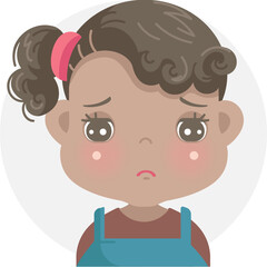 sadness kid negative emotions set of african little girl face. child expressing sad, bad and lonely.
