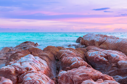 Tropical landscape at Koh Larn is a tropical island with patterned rocks and beautiful tropical beach.