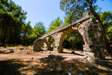 Fototapeta na wymiar Ruins of ancient city of Phaselis in Antalya Turkey. Tourisim in Turkey. Ancient cities in Turkey. 