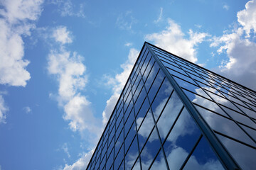 clouds moving on skyscraper time-lapse busy city tower dark sky 