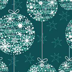 Christmas balls of white snowflakes. Seamless pattern. Vector image.