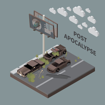 Post Apocalypse City Isometric iIlustration