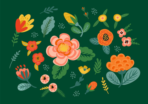 Set of floral design elements. Vector illustration. Stock Vector | Adobe  Stock