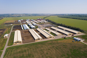 Aerial view of new modern dairy farm.	
