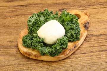 Soft mozzarella cheese over board
