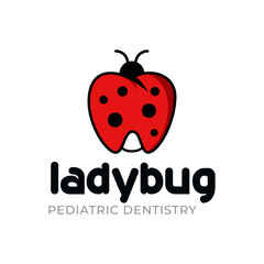 ladybug pediatric dentistry logo,  tooth-shaped insect wings vector
