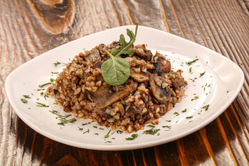 Boiled buckwheat with roasted mushrooms
