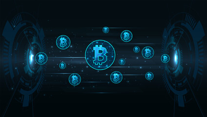 Investment concept and exchange electronic currencies.Bitcoin digital currency  digital money technology on Dark blue background.fintech world finance concept, vector illustration. 