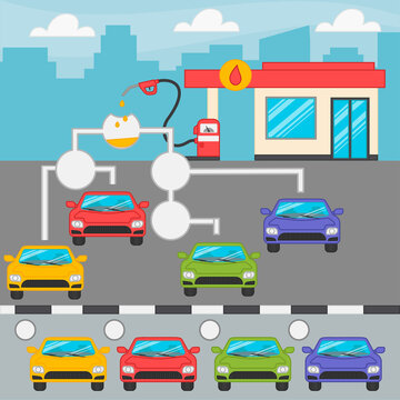 Logic game for kids. Iq test. Which car will stop at the gas station.  Educational printable worksheet.