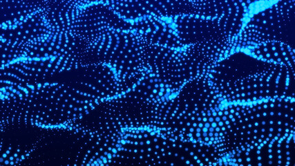 Digital wave with many dots. Abstract backdrop of dynamic wave. Technology or science banner. 3d widescreen