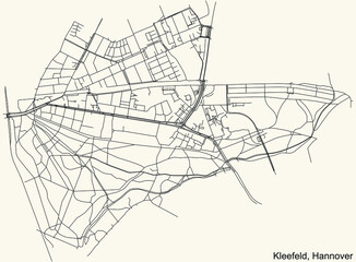 Black simple detailed street roads map on vintage beige background of the quarter Kleefeld borough district of Hanover, Germany