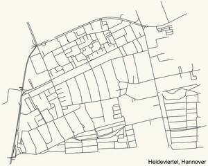 Black simple detailed street roads map on vintage beige background of the quarter Heideviertel borough district of Hanover, Germany