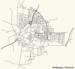 Fototapeta na wymiar Black simple detailed street roads map on vintage beige background of the quarter Wettbergen borough district of Hanover, Germany